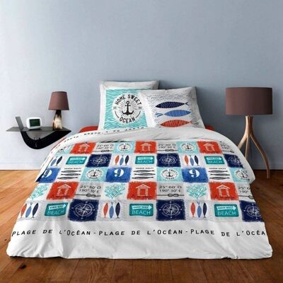 Bettbezug + Kissenbezüge Baumwolle Ozeanblau 240x260 cm