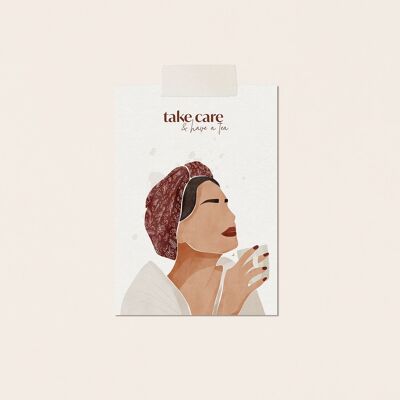 Illustrazione femminile e poetica, biglietto con messaggio - "Tea Time"