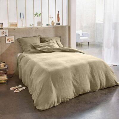 Bettbezug 220x240 cm + Kissenbezüge aus französischem Leinen Latte