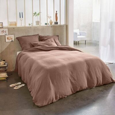 Bettbezug 220 x 240 cm + Kissenbezüge aus französischem Nougat-Leinen
