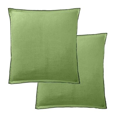 Lot of square pillowcases in French linen Kiwi
