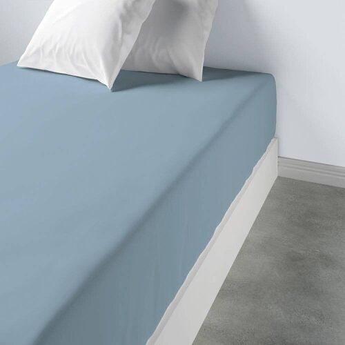 Drap housse 160x200 +35 cm 100% Coton Bleu Polaire