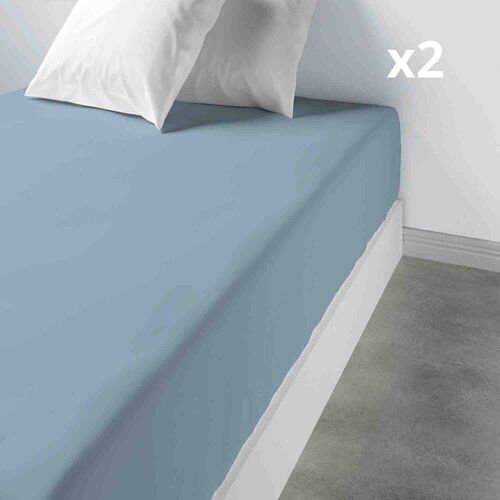 2 Draps housse 80x200 +35 cm 100% Coton Bleu Polaire