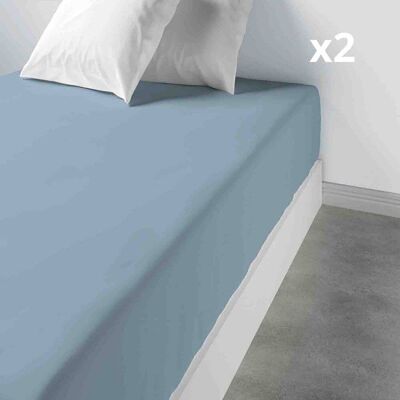 2 Fitted sheets 80x200 +35 cm 100% Cotton Polar Blue