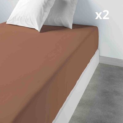 2 Fitted sheets 80x200 +35 cm 100% Cotton Cinnamon
