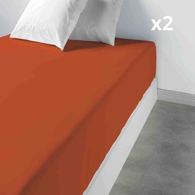 2 Draps housse 80x200 +35 cm 100% Coton Terracotta