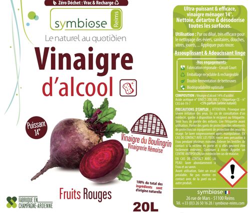 Vinaigre d’Alcool du Boulingrin Fruits Rouges 14° Vrac 20L