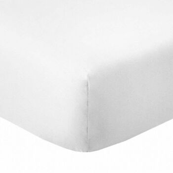 Drap housse 90x190 +35 cm Coton 57 fils Blanc 1