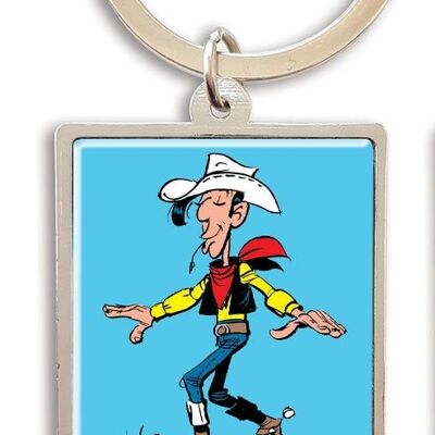 Lucky Luke collector's key ring, balanced on a barrel (3x5cm)