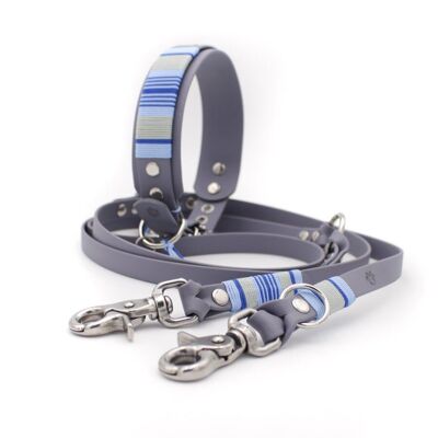 Collar & Leash Set Wilma Double - Cool Blue made from original US Biothane