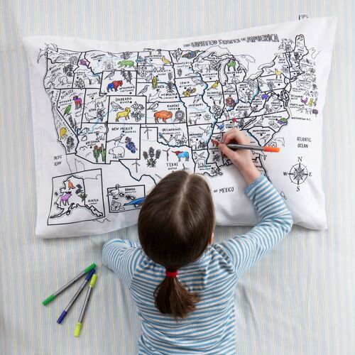Colour In US Map Pillowcase Creative Kids Gift