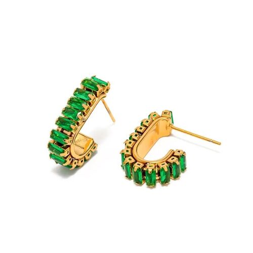 Zirconia Earrings (Green Stones) Stainless Steel