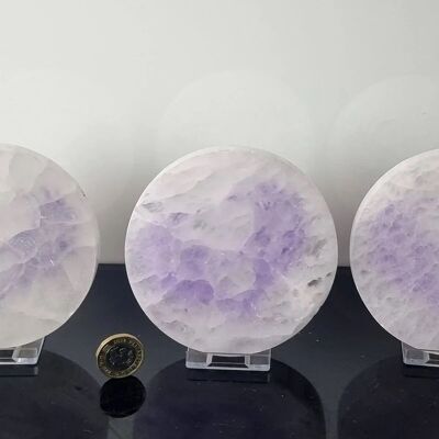 Selenite Crystal Charging Plate Etched Purple Heart - Purple Wing