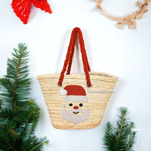 Personalized straw bag, Christmas Gift Bag With Handle