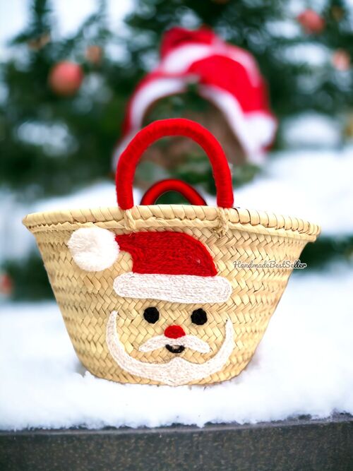 Straw Bag Santa Face | Holiday Gift Bag | christmas decor
