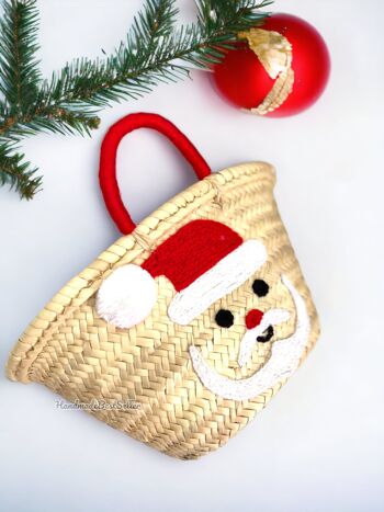 Sac de Paille Visage de Père Noël | Sac cadeau de Noël | décor de Noël 4