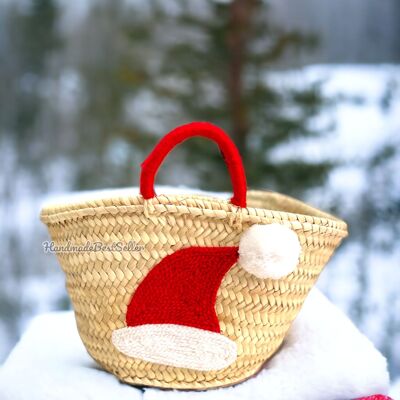 Straw Bag Santa Hat | Gift Bag | christmas decor