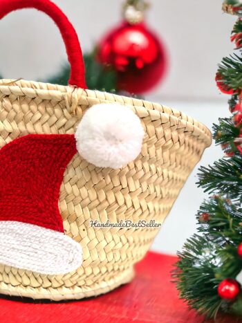 Sac de paille Chapeau de Père Noël | Sac cadeau | décor de Noël 3