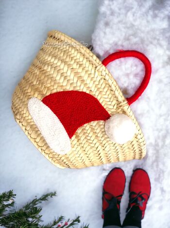 Sac de paille Chapeau de Père Noël | Sac cadeau | décor de Noël 4