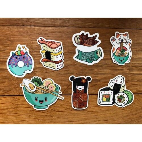 Stickers inspiration japonaise - Kawaii - Maneki Neki - Ramens - Carpe koinobori - Sushi - Maki