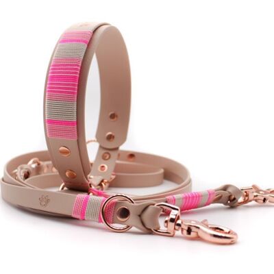 Collar & leash set Wilma Double - Passion Pink made from original US Biothane