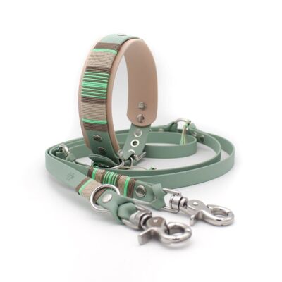 Collar & leash set Wilma Double - Fresh Mint made from original US Biothane