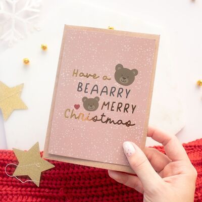 Tenga una tarjeta navideña de lámina dorada Beaaary Merry Christmas