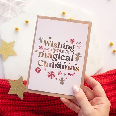 Te deseo una Navidad mágica, tarjeta de felicitación navideña.