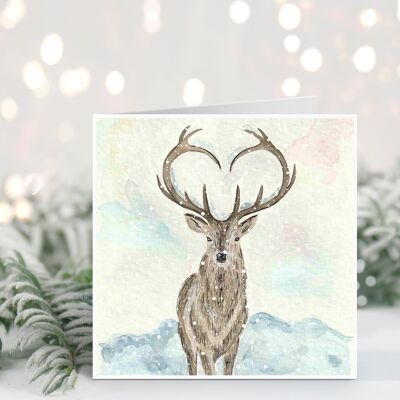 Christmas Card, Holiday Card, Winter Stag, Snowy Deer