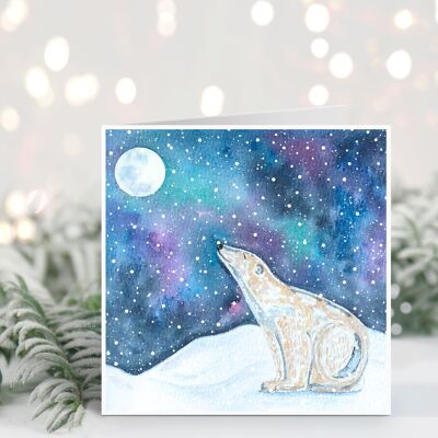 Christmas Card, Holiday Card, Snowy Polar Bear