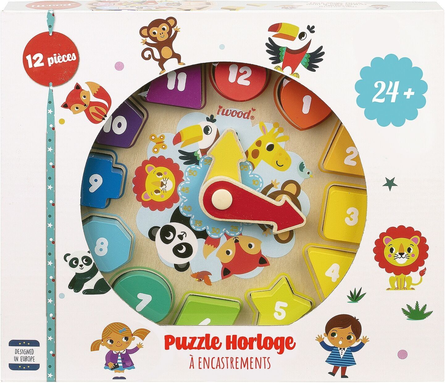 Puzzle di forme di orologio in legno