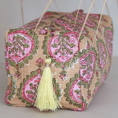 Blockprint toiletry bag Fez beige M