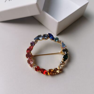 Broche arc-en-ciel en cristal Swarovski multicolore