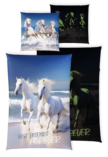 Parure de lit enfant chevaux lumineux 135x200 cm, 100% coton, housse de couette phosphorescente avec côté jeu 3