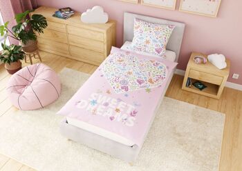 Parure de lit enfant lumineuse 135x200 cm, 100% coton, coeur fleur phosphorescent, housse de couette avec côté jeu 2
