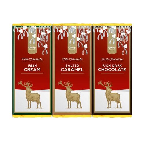 Festive Stag Trio of Assorted Chocolate Bars.