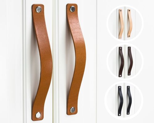 Leather furniture HANDLES for hole spacing 16 cm, pulls, PREMIUM natural leather