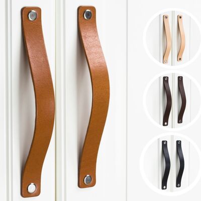 Leather furniture HANDLES for hole spacing 16 cm, pulls, PREMIUM natural leather