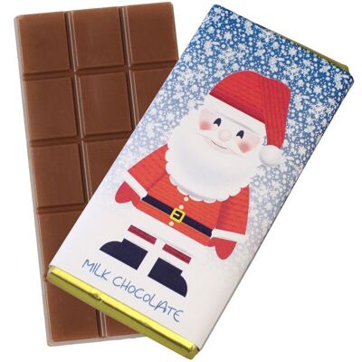 Una barra navideña lanuda de chocolate con leche y Papá Noel.