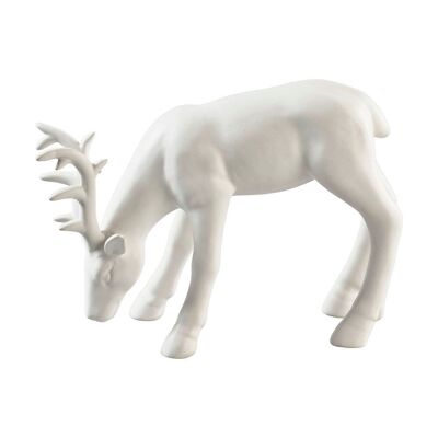 Cerf décoratif blanc en céramique 19 x 8 x 14 cm - Décoration de Noël