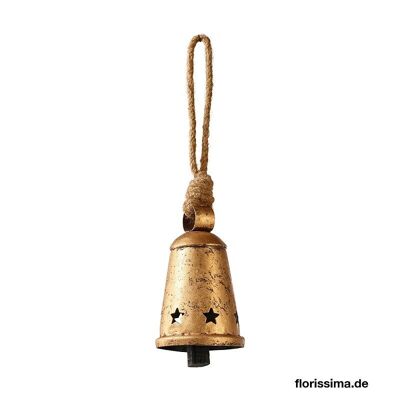 Glocken aus gealtertem Gold zum Aufhängen, H 15 cm x 2 – Montagedekoration, Skiurlaub, Berghütte