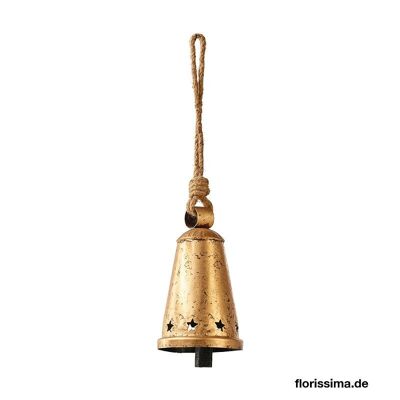 Aged gold bells to hang H 19 cm x 2 - Mounting decoration, ski vacation, mountain chalet