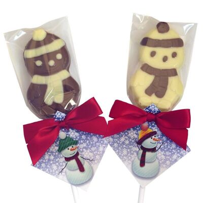 Piruletas de muñeco de nieve de chocolate navideño lanudo