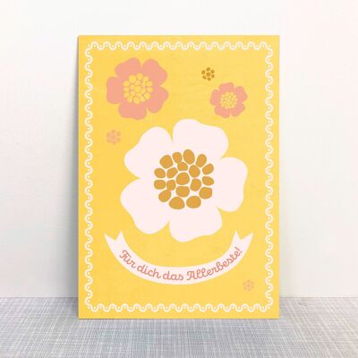 Postkarte das Allerbeste Blumen gelb