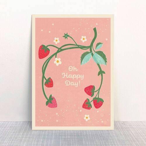 Postkarte Erdbeere Happy Day