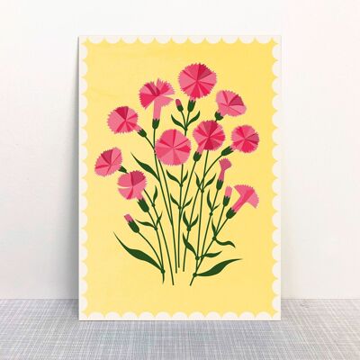 Postkarte Blumen Nelken gelb