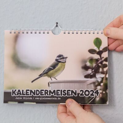 Calendrier Mésanges bleues 2024, calendrier des oiseaux DIN A5, 12 mois