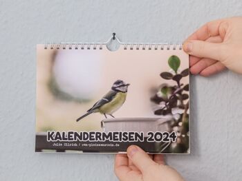 Calendrier Mésanges bleues 2024, calendrier des oiseaux DIN A5, 12 mois