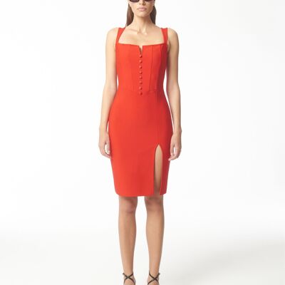 Square-Neck Button-Down Cocktail Dress in Persian Red