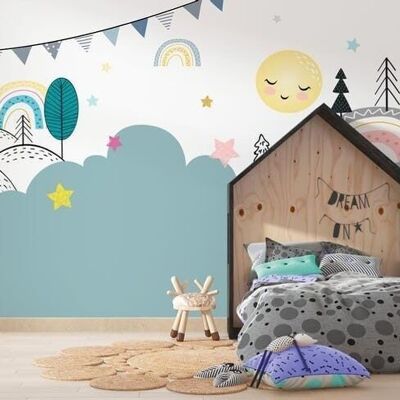 Carta da parati per bambini nuvola blu L450cm x H260cm